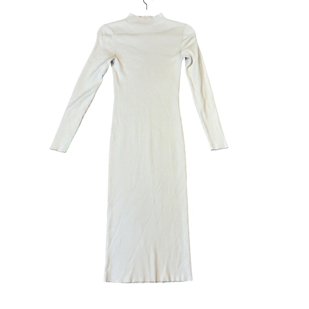 Babaton Sculpt Knit Mockneck Midi Dress Cream Ribbed Long Sleeve Medium 103921